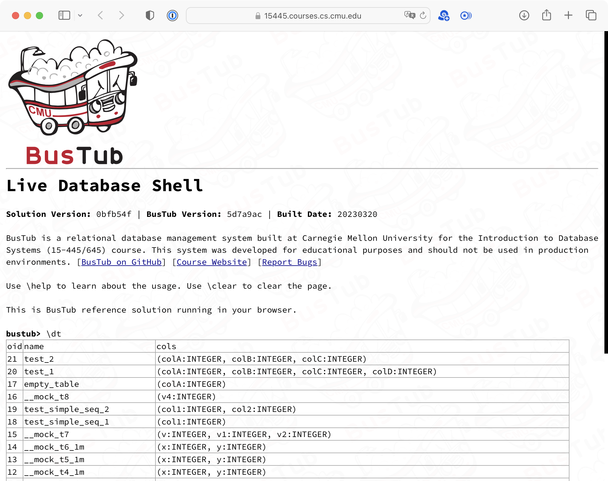 BusTub Web Shell